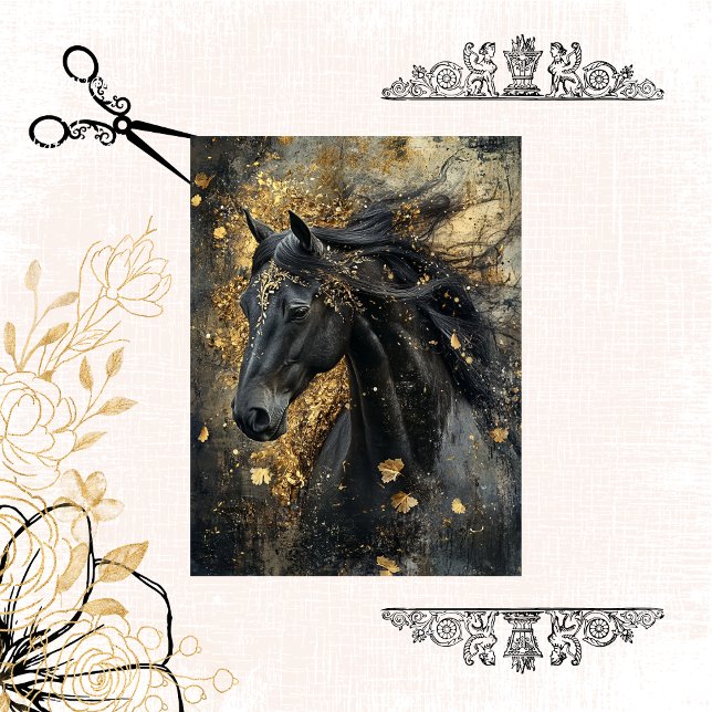 Papier Mousseline Stallion noir de la Majesté d'or du découpage (Créateur téléchargé)