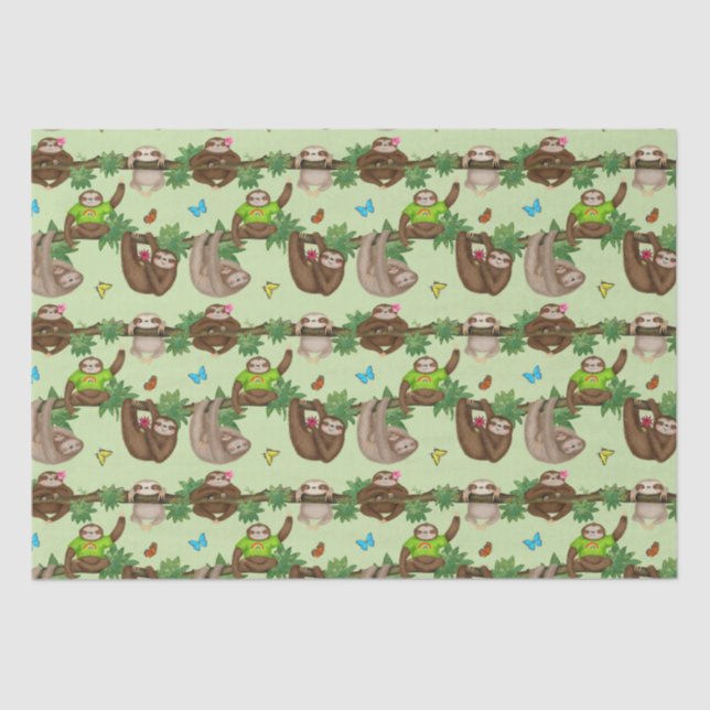 Papier Mousseline Stanley Sloth et ses amis papier de tissu vert (Recto)