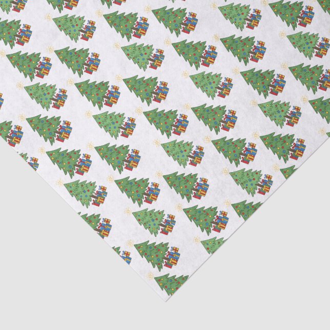 Papier Mousseline Star-topped Christmas Trees and Gifts Pattern (Détail)