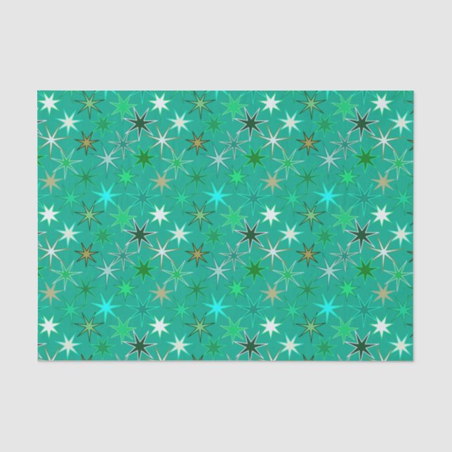 Papier Mousseline Starburst Print, Turquoise et Aqua (Recto)