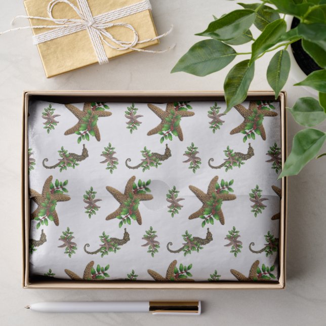 Papier Mousseline Starfish and Sea Hornes Papier de Noël (Cadeau)