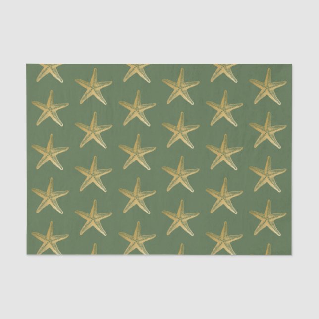 Papier Mousseline Starfish Beach Coast Christmas Seashell Gold Green (Recto)