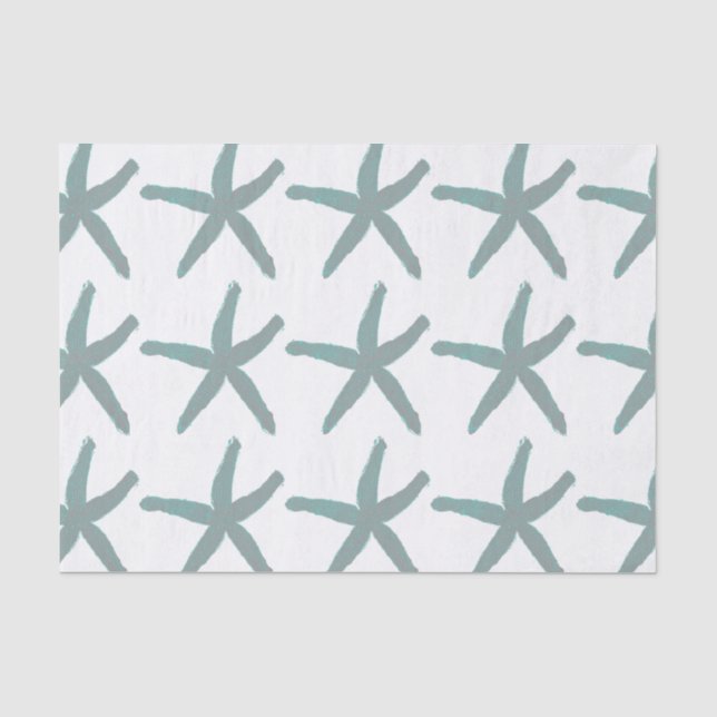 Papier Mousseline Starfish Motif Beach Turquoise bleu gris blanc ten (Recto)