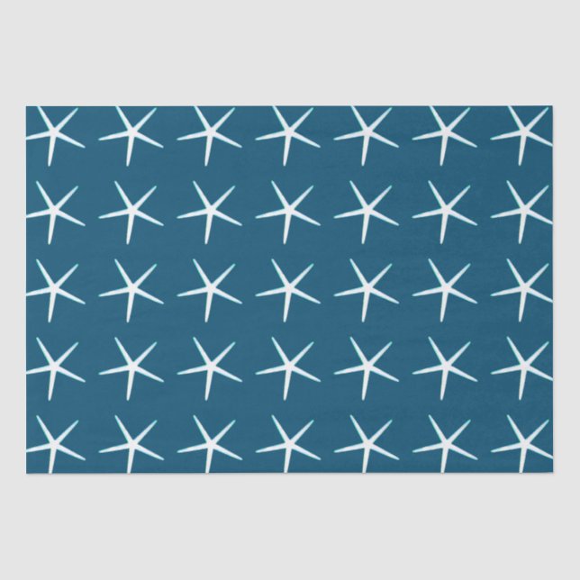 Papier Mousseline Starfish Motif Blanc Bleu Cute Élégant Nautique (Recto)