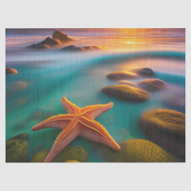Papier Mousseline Starfish sur la plage à Dawn (Recto)