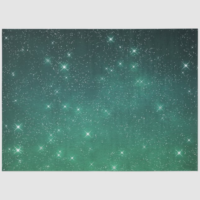 Papier Mousseline Starry twilight celestial night sky green (Recto)