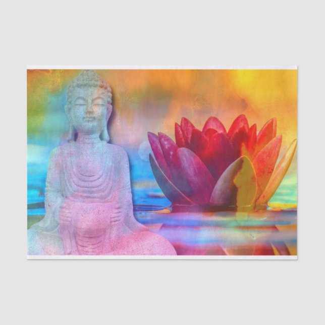 Papier Mousseline Statue du Bouddha et Lotus dans l'eau (Recto)