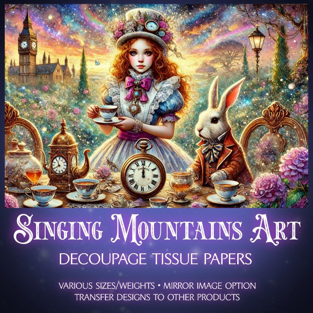 Papier Mousseline Steampunk Alice and White Rabbit Teatime Decoupage (Créateur téléchargé)