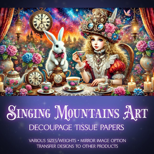 Papier Mousseline Steampunk Alice White Rabbit Tea Party Découpage (Créateur téléchargé)