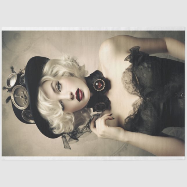 Papier Mousseline Steampunk Blonde Lady en noir Découpage (Recto)