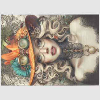 Papier Mousseline Steampunk Bohemian Style Lady Decoupage