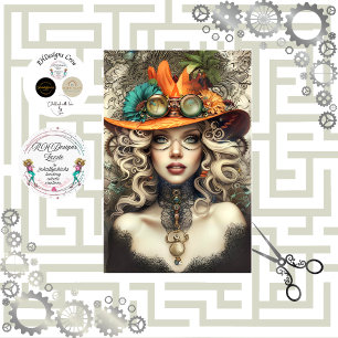 Papier Mousseline Steampunk Bohemian Style Lady Decoupage