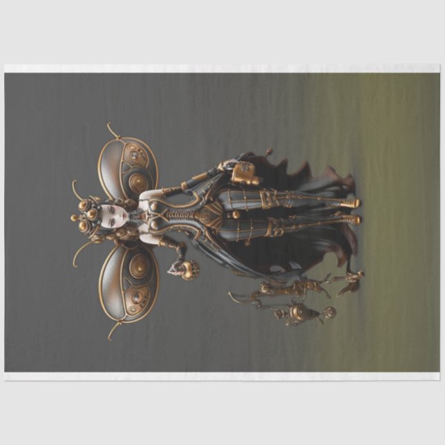 Papier Mousseline Steampunk Fairy Gold et Black Decoupage (Recto)