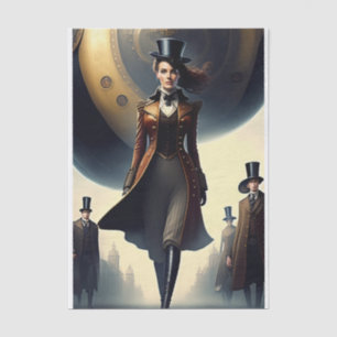 Papier Mousseline Steampunk Femme & Navire Aérien