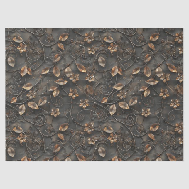Papier Mousseline Steampunk Feuilles et fleurs rouillés pour découpa (Recto)