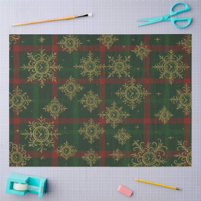 Papier Mousseline Steampunk Flocon de neige Rouge et vert Tartan (Artisanat)