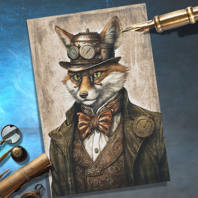 Papier Mousseline Steampunk Fox 1 Découpage Papier Tissu (Créateur téléchargé)