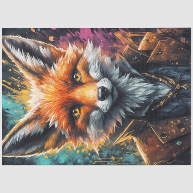 Papier Mousseline Steampunk Fox Portrait Decoupage (Recto)