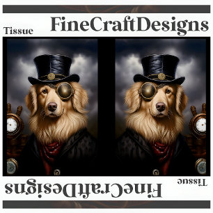 Papier Mousseline Steampunk Golden Retriever Casquette Decoupage RL 