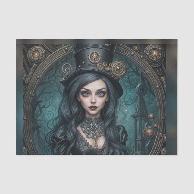 Papier Mousseline Steampunk Goth Goddess Femme Découpage Papier (Recto)