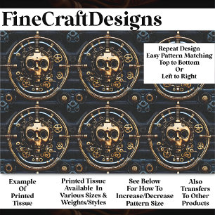 Papier Mousseline Steampunk Gothique Gold Crâne Design BM3 Découpage