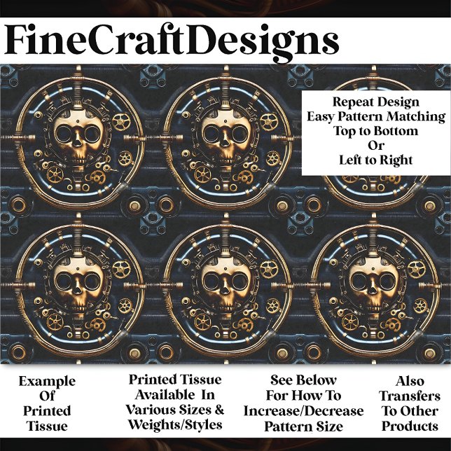 Papier Mousseline Steampunk Gothique Gold Crâne Design BM3 Découpage (Créateur téléchargé)