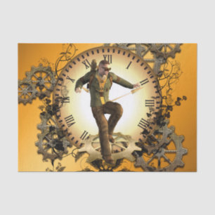 Papier Mousseline Steampunk, homme sur une horloge