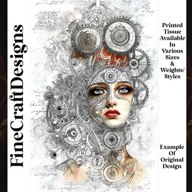 Papier Mousseline Steampunk Industrial Blueprint Style M8 Decoupage (Créateur téléchargé)