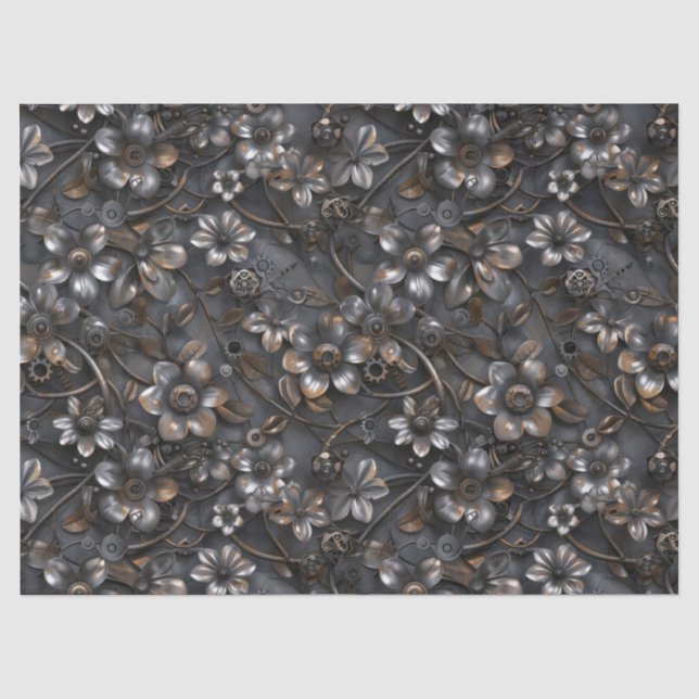 Papier Mousseline Steampunk Rousty Motif de fleur métallique pour De (Recto)