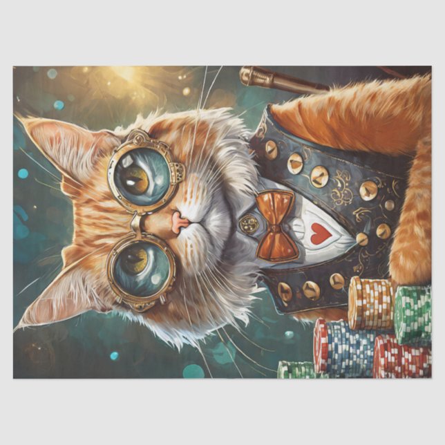 Papier Mousseline Steampunk Seymour, Cat Deals Poker (Recto)