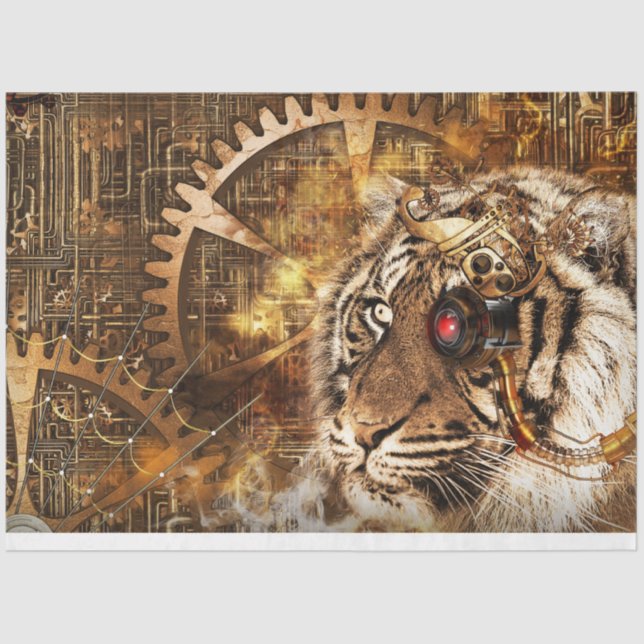 Papier Mousseline Steampunk Tiger Art 20x30 Découpage (Recto)