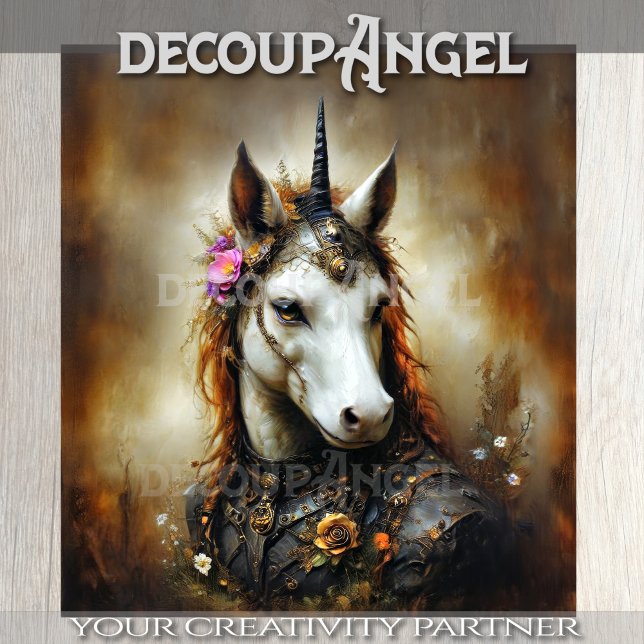 Papier Mousseline Steampunk Unicorn & Imaginaire Floral Decoupage (Créateur téléchargé)