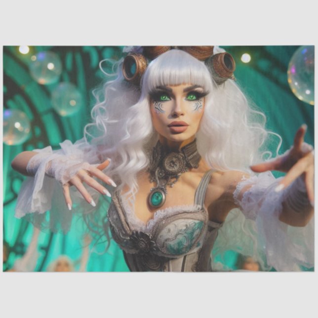 Papier Mousseline Steampunk Victorian Futuristic Green Dancer (Recto)