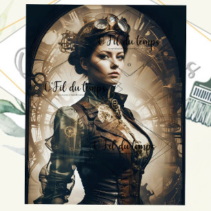 Papier Mousseline Steampunk Woman Decoupage v1