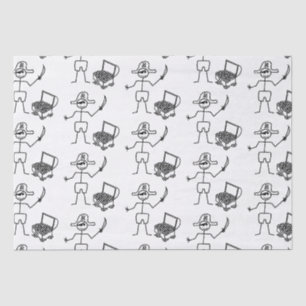 Papier Mousseline Stickman Pirate Avec Poitrine Au Trésor