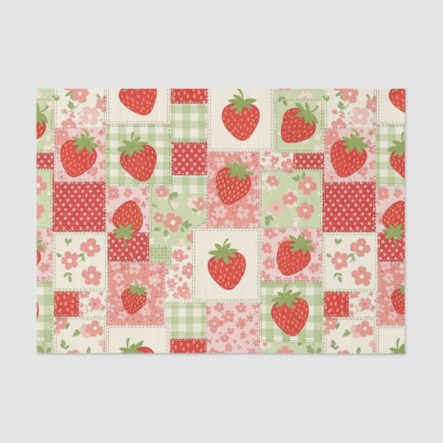 Papier Mousseline Strawberry Patchwork Picnic (4) (Recto)