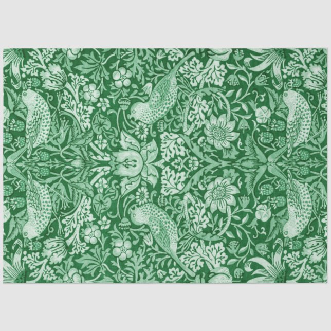 Papier Mousseline Strawberry Thief Green, William Morris (Recto)