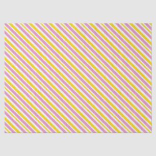 PAPIER MOUSSELINE STRIPES DIAGONALES BLANCHES ROSES JAUNES
