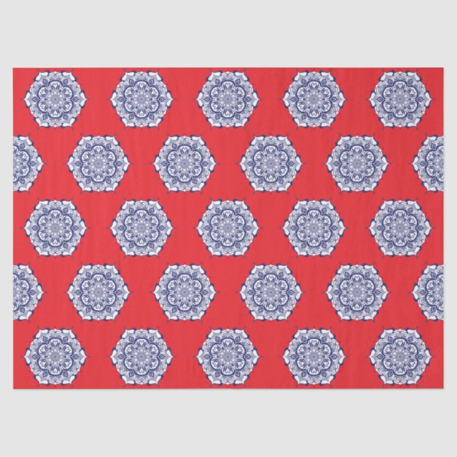 Papier Mousseline Style Chine bleue avec des créatures (Recto)