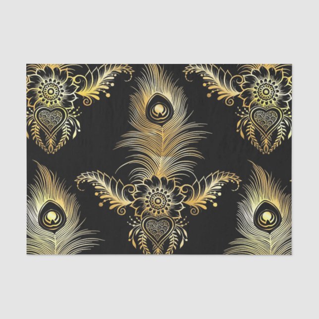 Papier Mousseline style ethnique paon plumes sans couture motif (Recto)