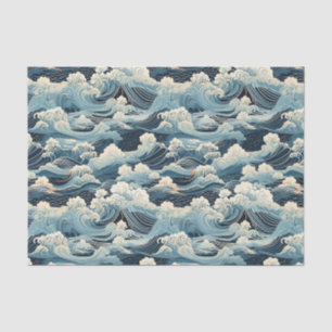 Papier Mousseline Style japonais Vagues océaniques Abstraites Découp