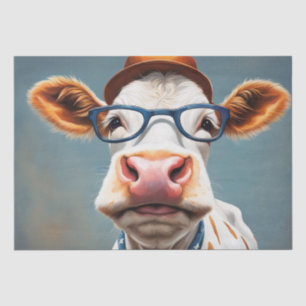 Papier Mousseline Style Moo-tiful : Vache en Casquette et lunettes D