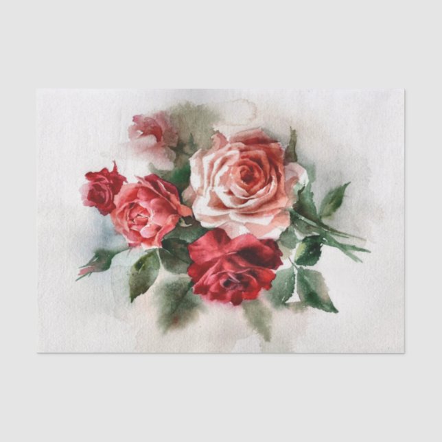 Papier Mousseline Style vintage Roses foncées rouge clair et rose (Recto)