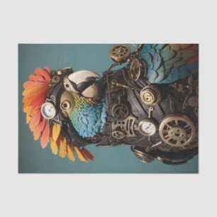 Papier Mousseline Stylisé Blue Steampunk Decoupage Parrot