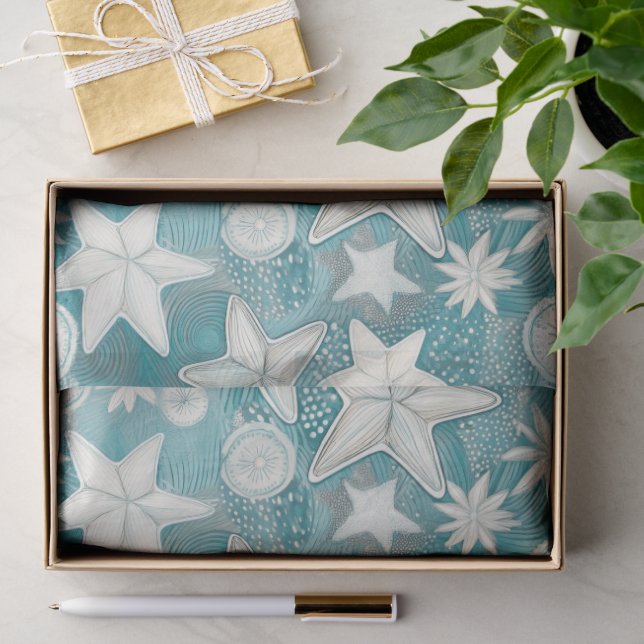 Papier Mousseline Stylisé Starfish & Sand Dollars Motif#25 ID1009 (Cadeau)