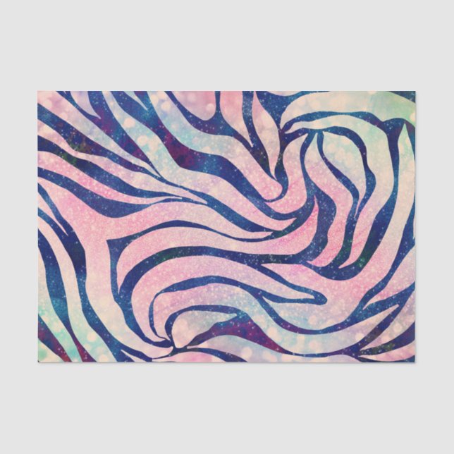 Papier Mousseline Stylish Metallic Blue & Holographic Zebra Print (Recto)