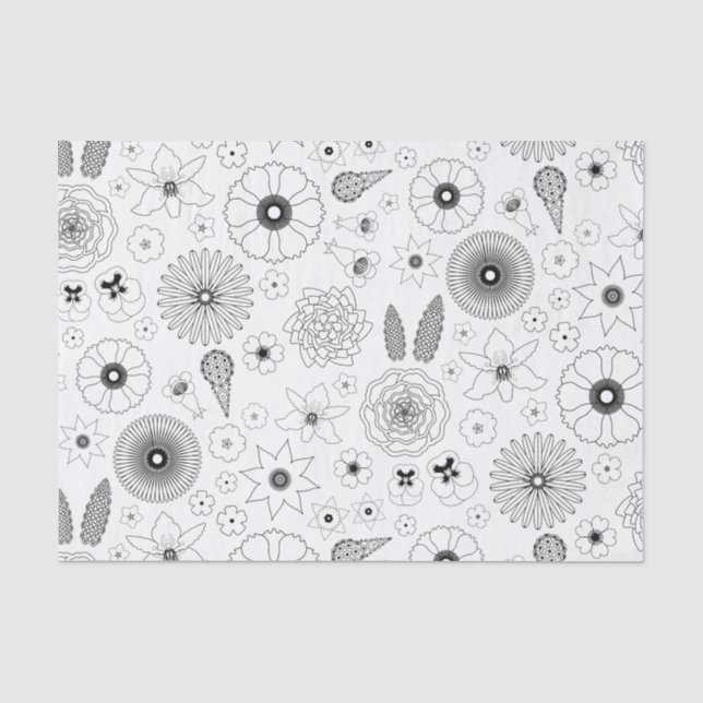 Papier Mousseline Subtile Motif de fleurs noires contemporaines (Recto)