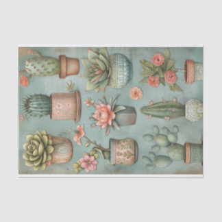 Papier Mousseline Succulents du désert Fleurs Cactus Pots Découpage