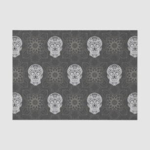 Papier Mousseline Sucre de crâne gothique et motif géométrique gris