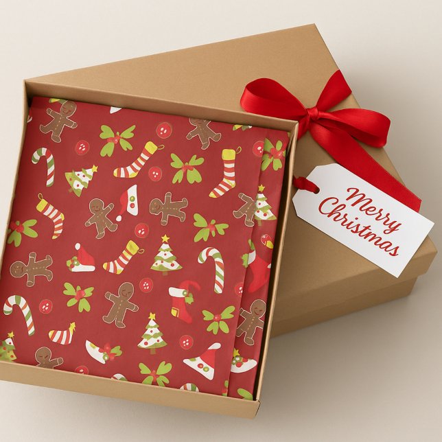 Papier Mousseline Sucres de canne de Noël Jolly Red, pain d'épices (Créateur téléchargé)